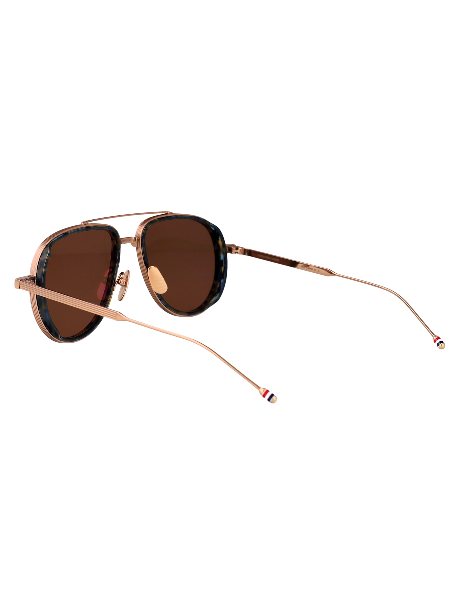 Thom Browne Navy Tort Rim Acetate Titanium Sunglasses In Brown
