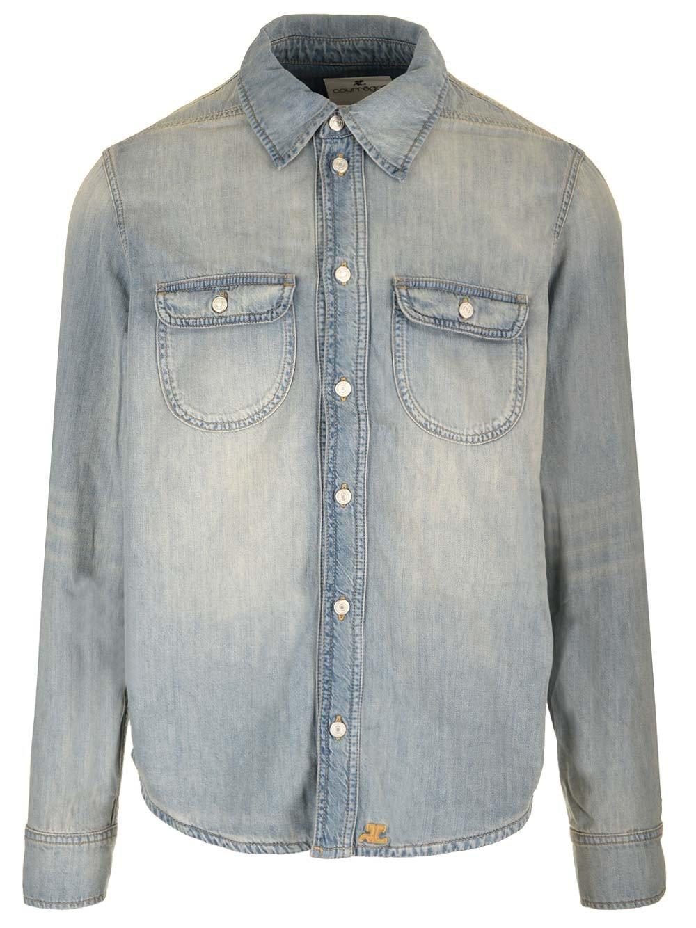 Shop Courrèges Western Denim Jacket In Light Blue Wash