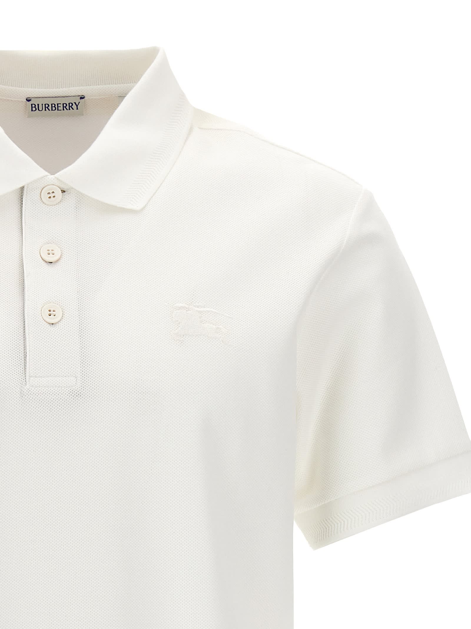 Shop Burberry Logo Embroidery Polo Shirt In White