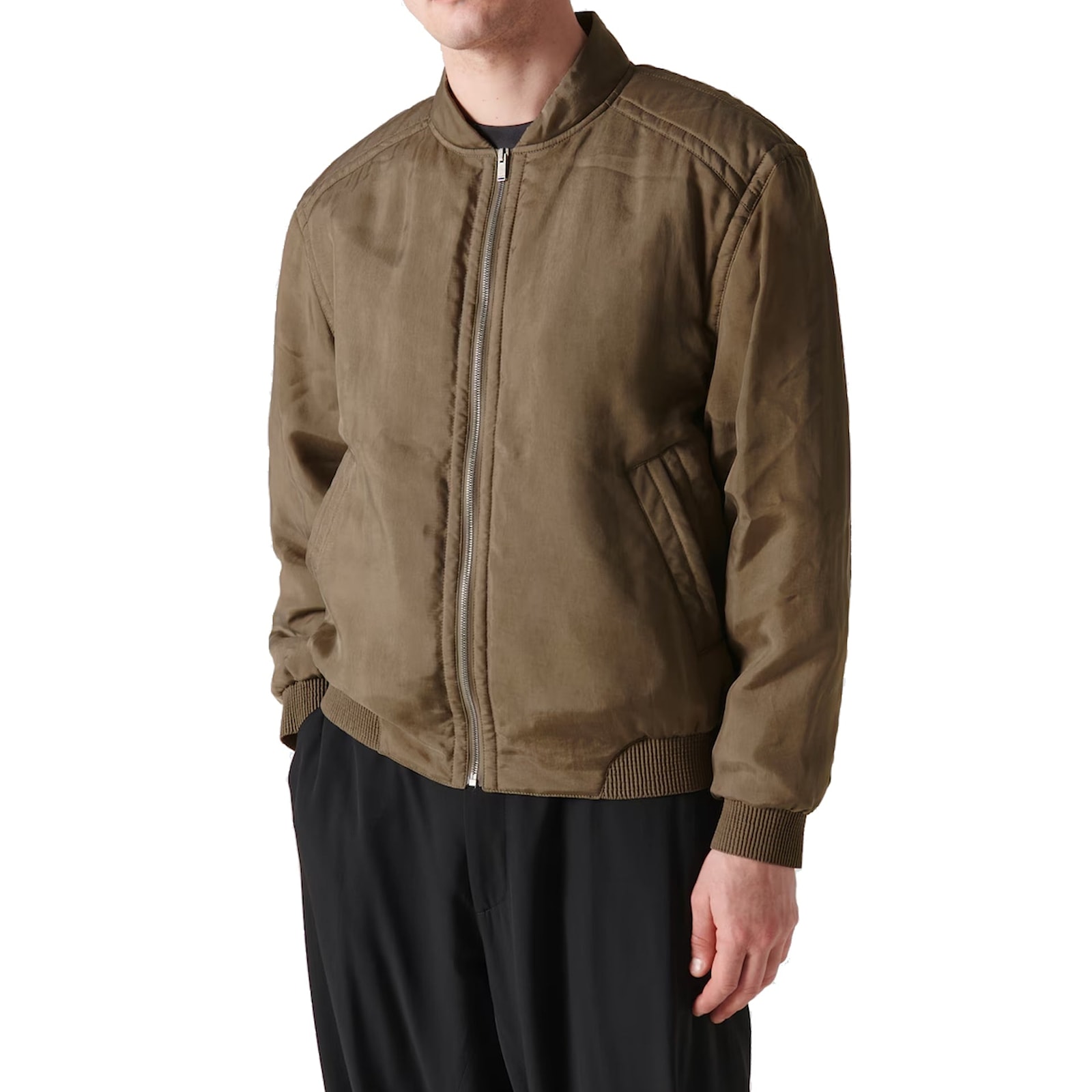 Shop Saint Laurent Twill Teddy Bomber Jacket In Khaki Green