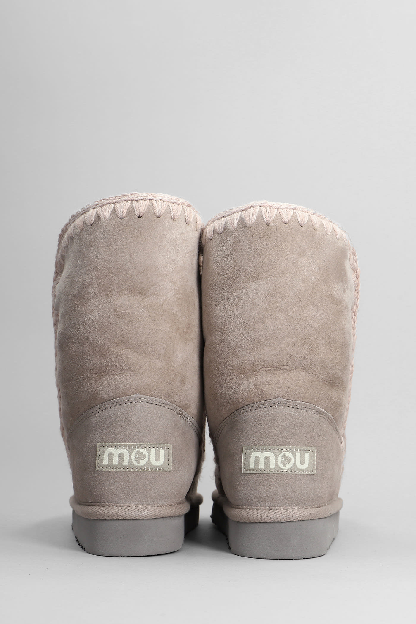 Shop Mou Eskimo 24 Low Heels Ankle Boots In Beige Suede