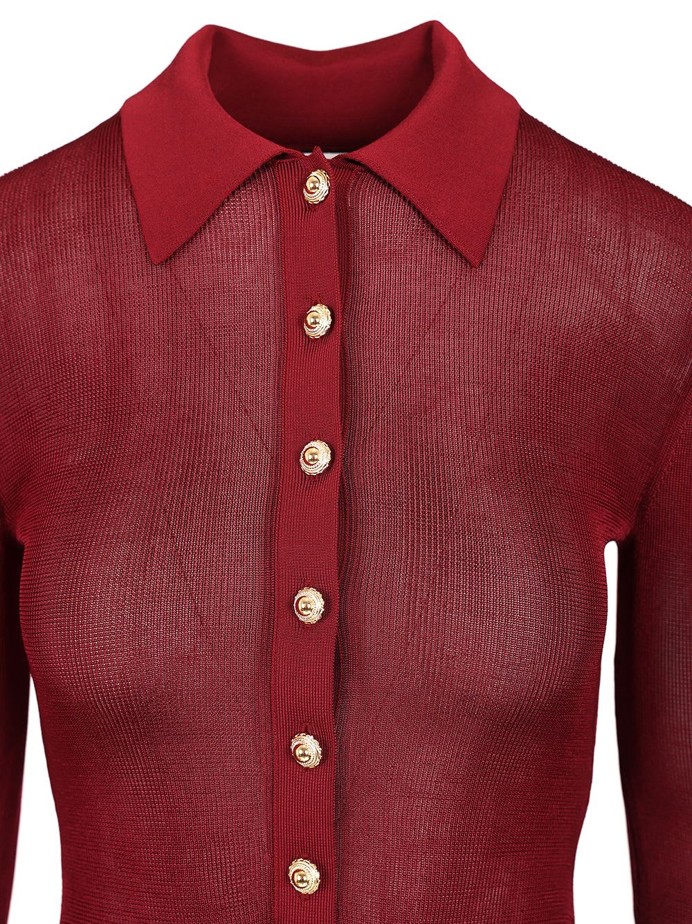 Self-portrait Bordeaux Viscose Bodysuit With Classic Collar In Red