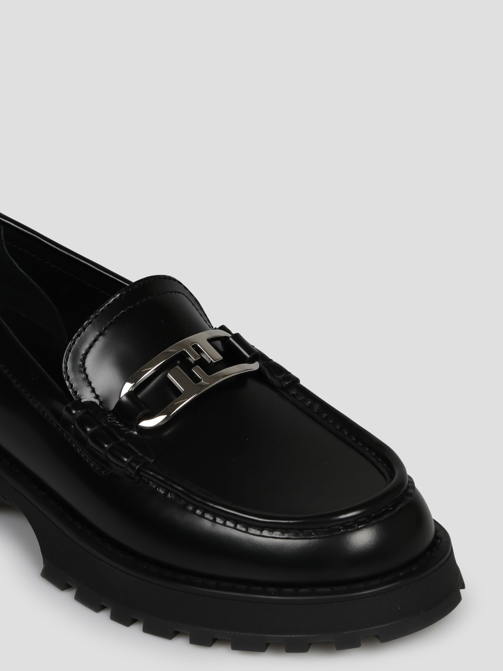FENDI FF Squared-plaque leather loafers - Black