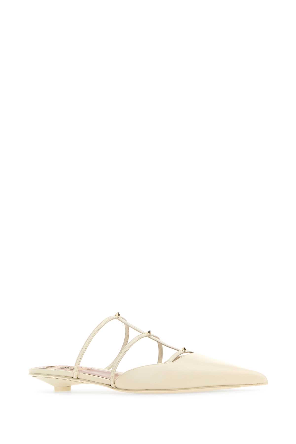 Shop Valentino Ivory Leather Rockstud Wispy Mules