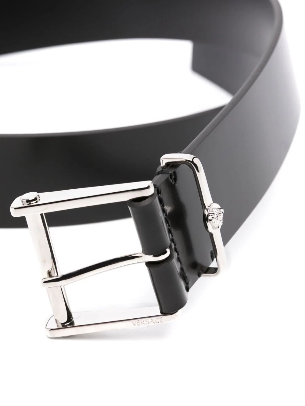 Shop Versace Belt H 40 Calf In P Black Palladium