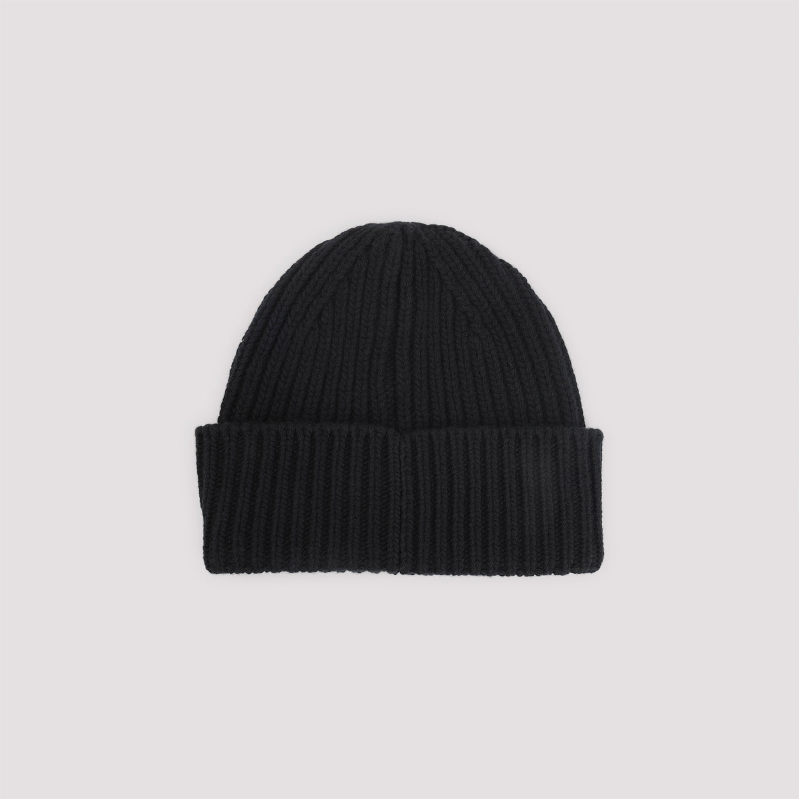 Golden Goose Mans Ribbed Black Wool Hat With Logo In Black
