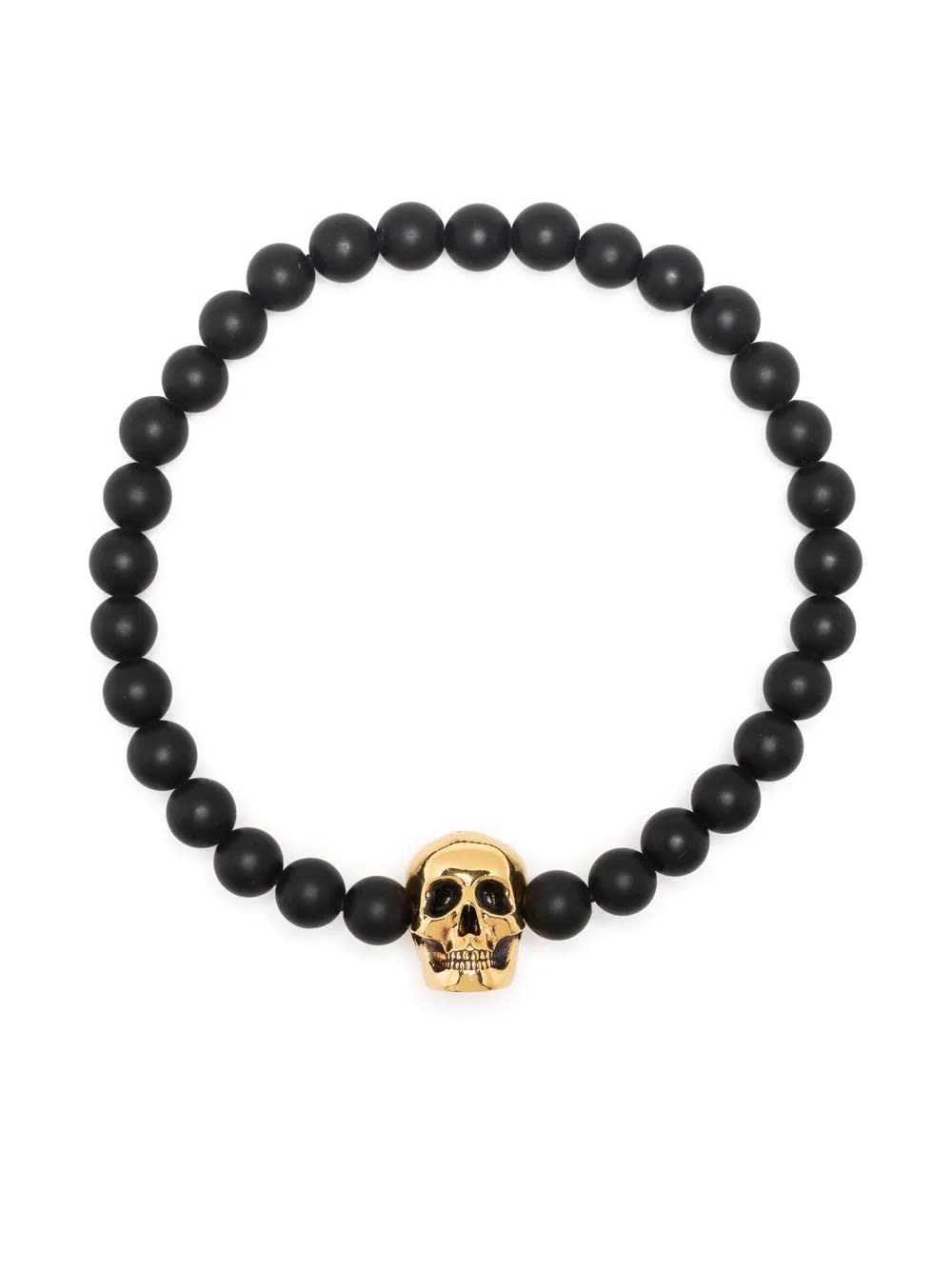 Shop Alexander Mcqueen Skull Bracelet With Black Pearls In Nero