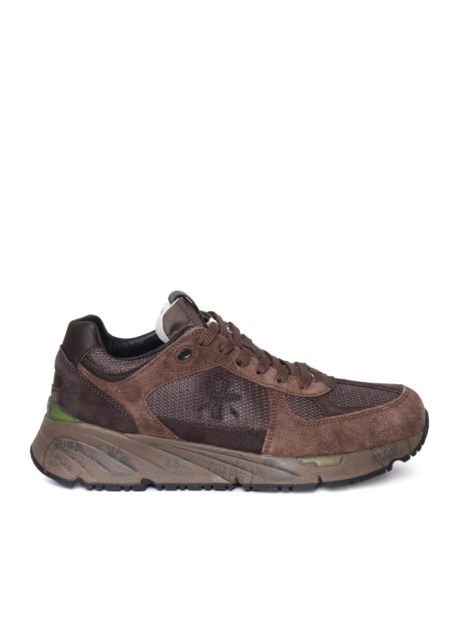 Premiata Textured Brown Sneakers With Calf Leather And Mesh Detail In Brown