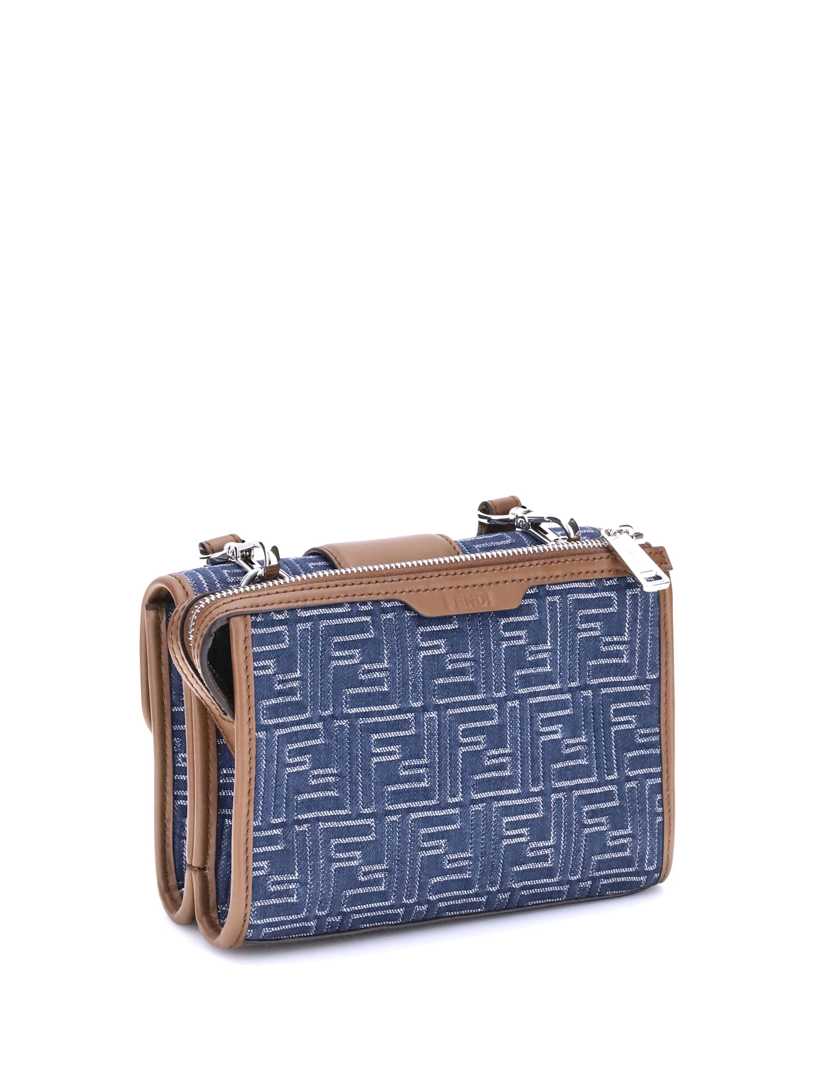 Fendi Baguette Denim Shoulder Bag In Brown
