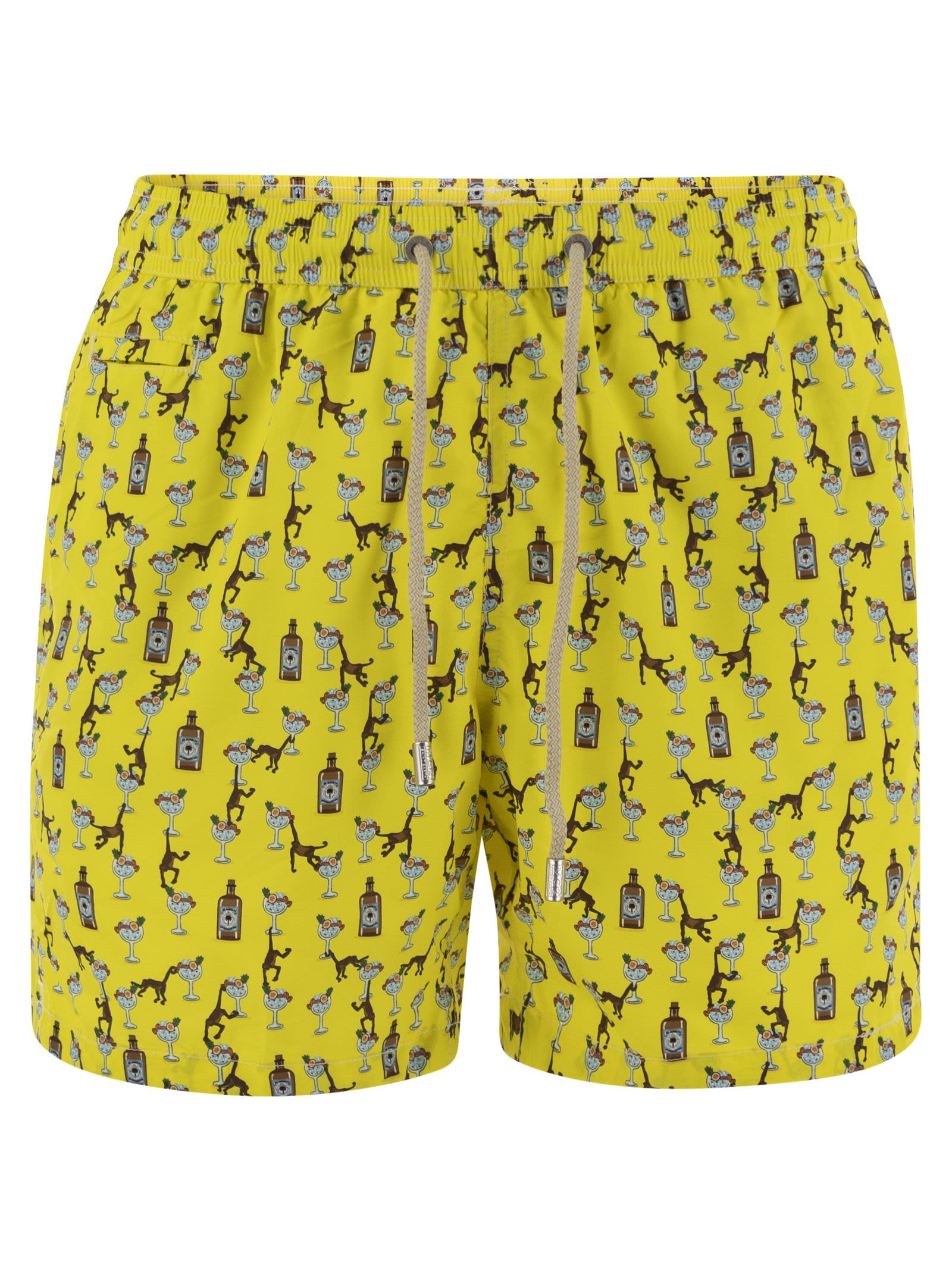 Mc2 Saint Barth Lightweight Fabric Swim Boxer Shorts With Print In Yellow