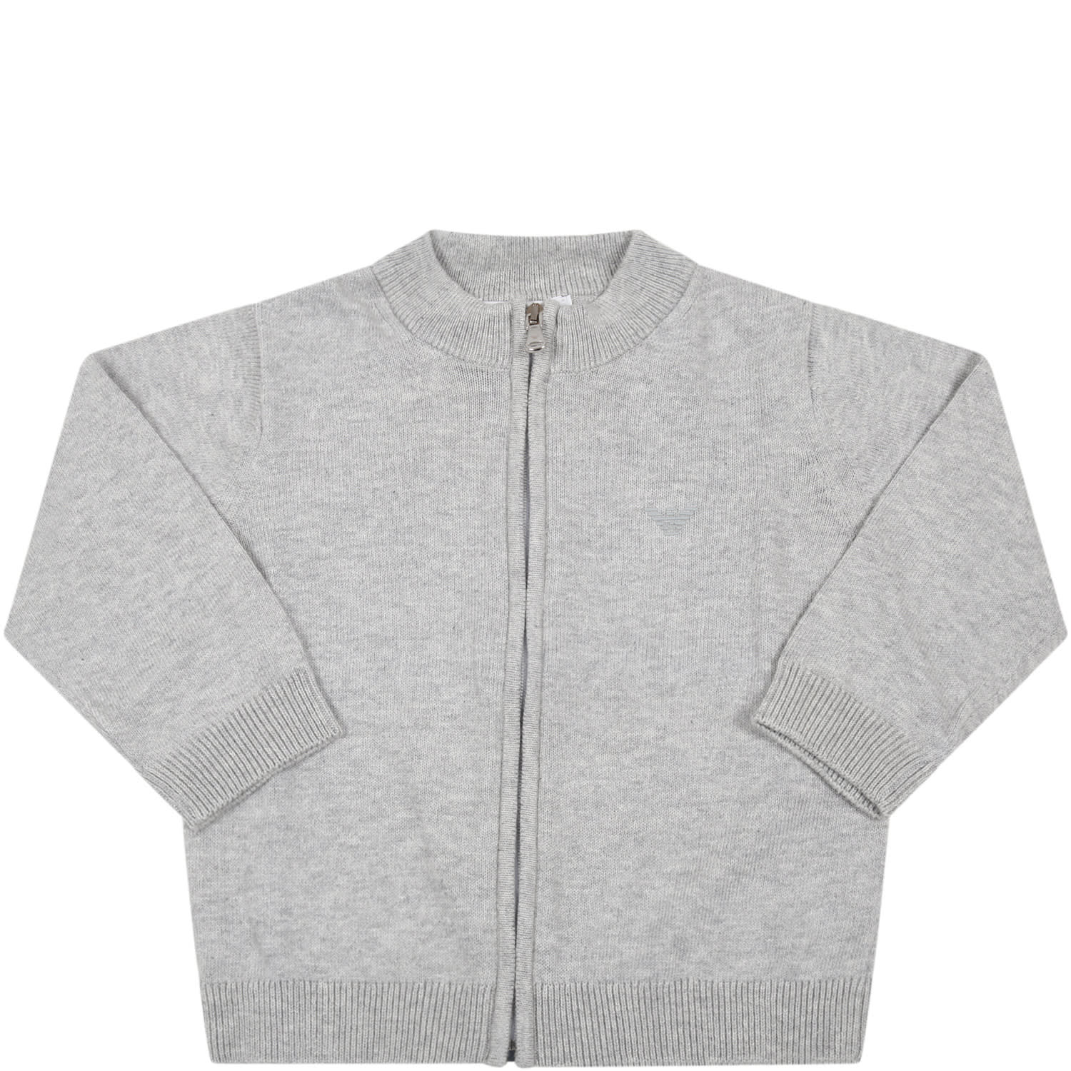 Armani Collezioni Gray Cardigan For Baby Boy With Iconic Eagle