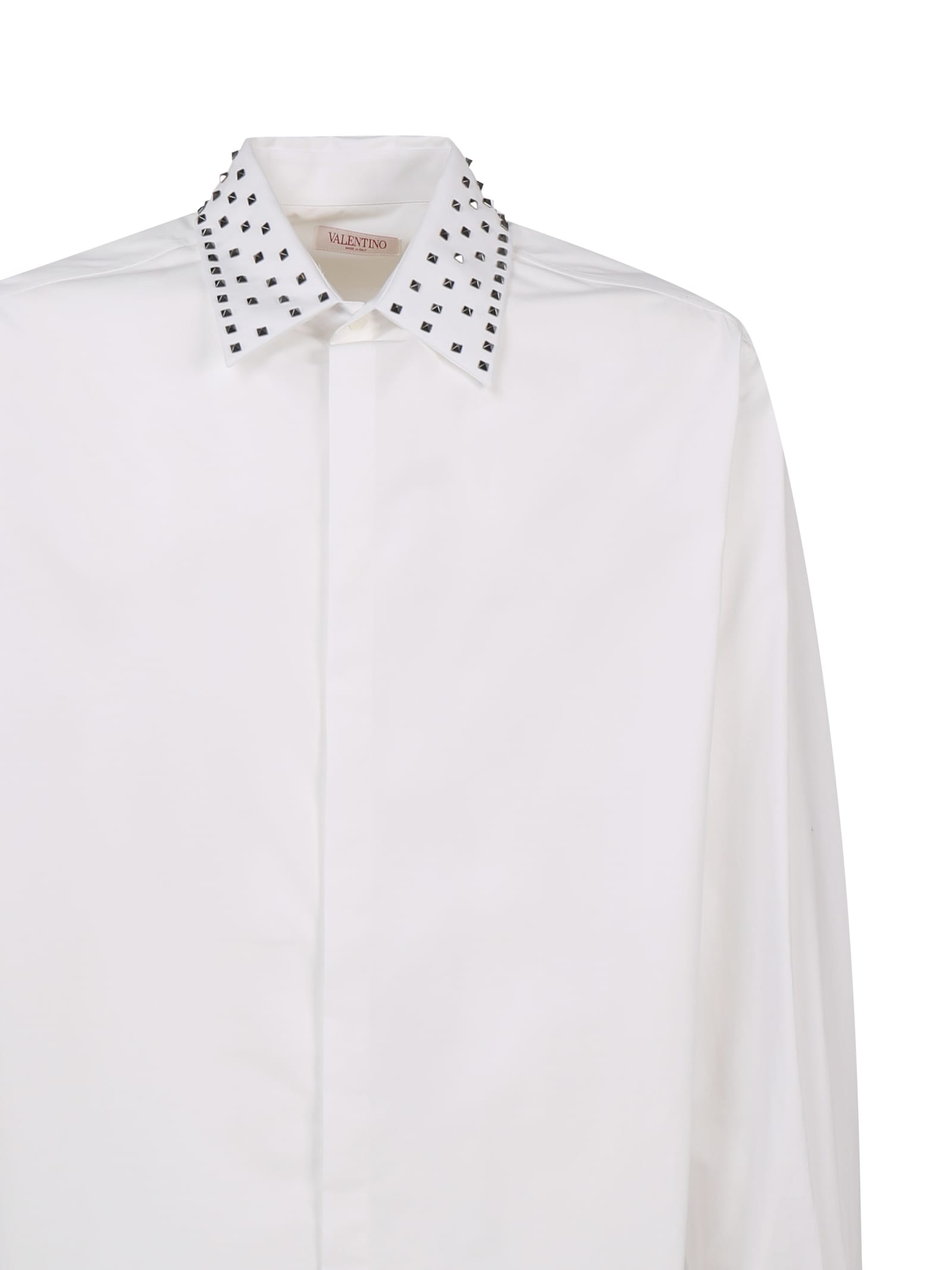 Shop Valentino Long-sleeved Shirt With Stud Collar In Optical White