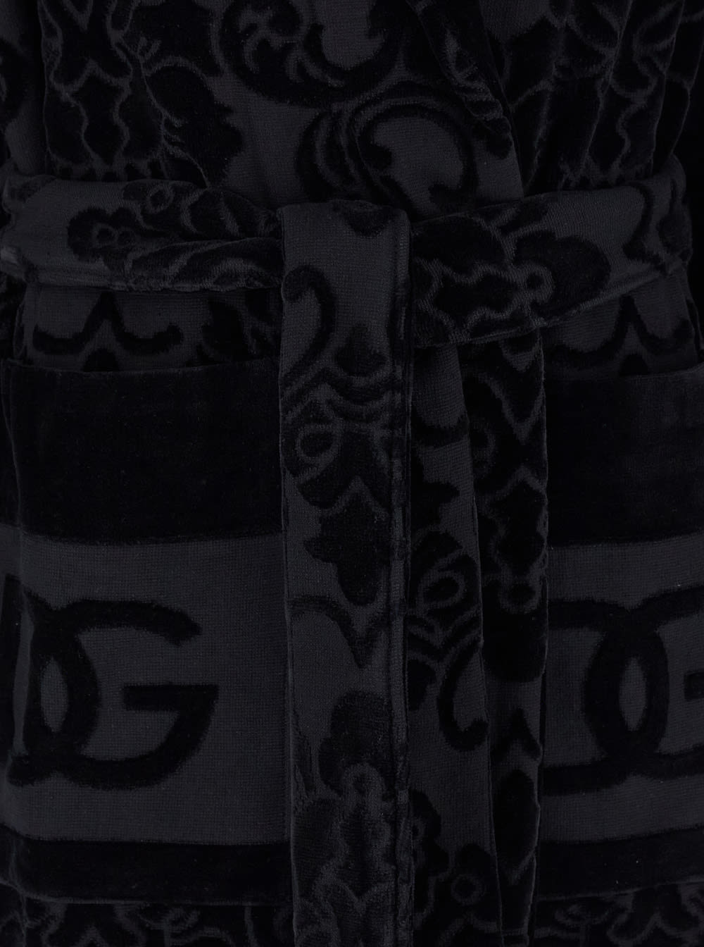 Dolce & Gabbana Black Bath Robe With Matching Belt In Terry Cotton Jacquard In Black