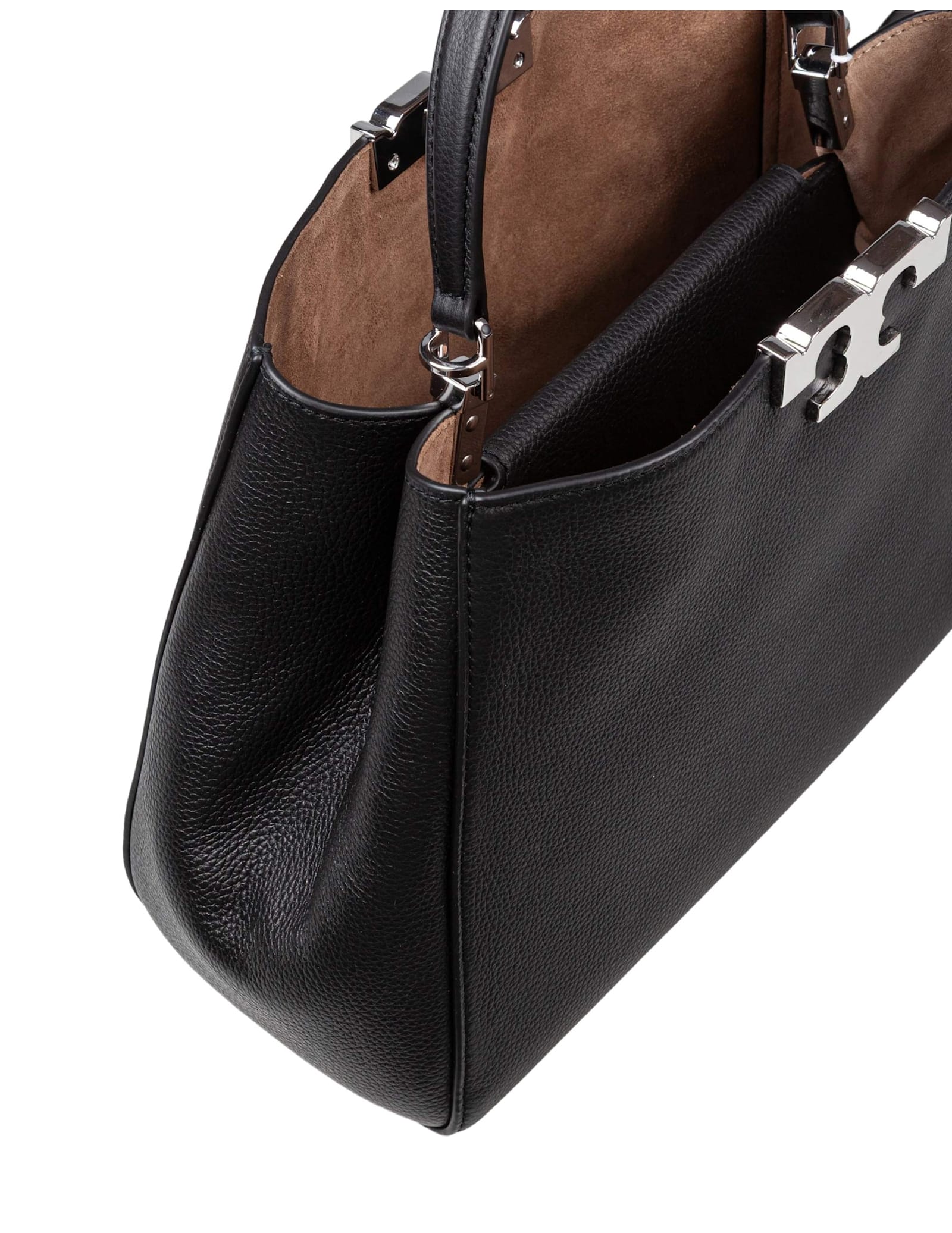 Tory Burch Eleanor Satchel Leather Bag, Black In Black