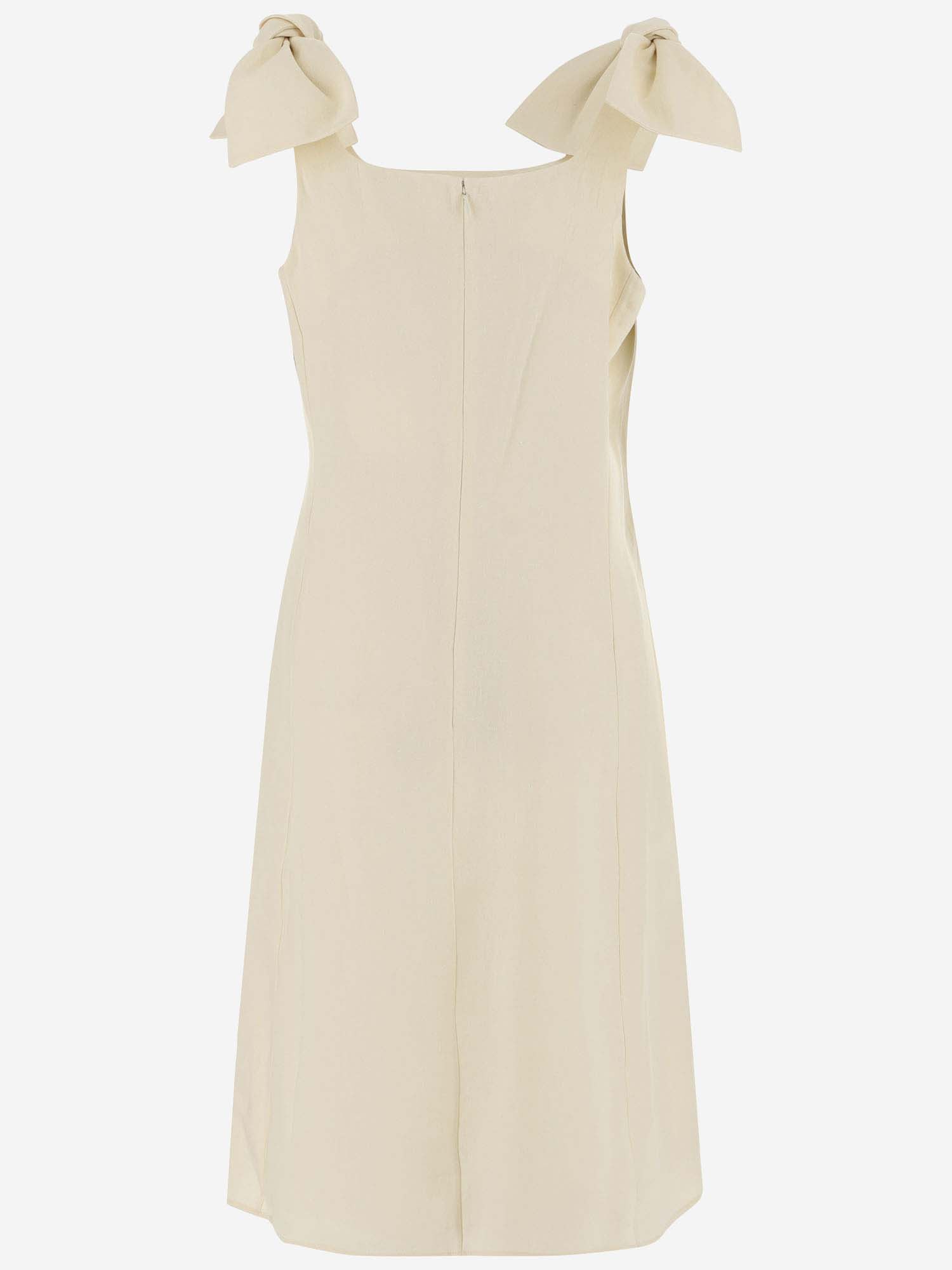 Shop Chloé Linen Dress With Bows In Ivory