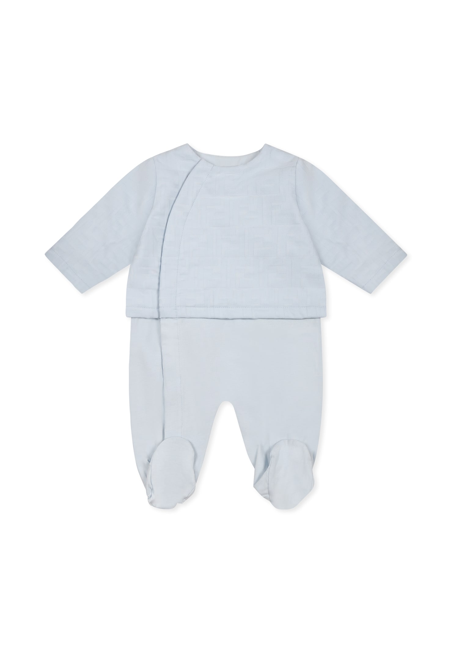 Fendi Light Blue Babygrow Set For Baby Boy With Ff In Light Blue
