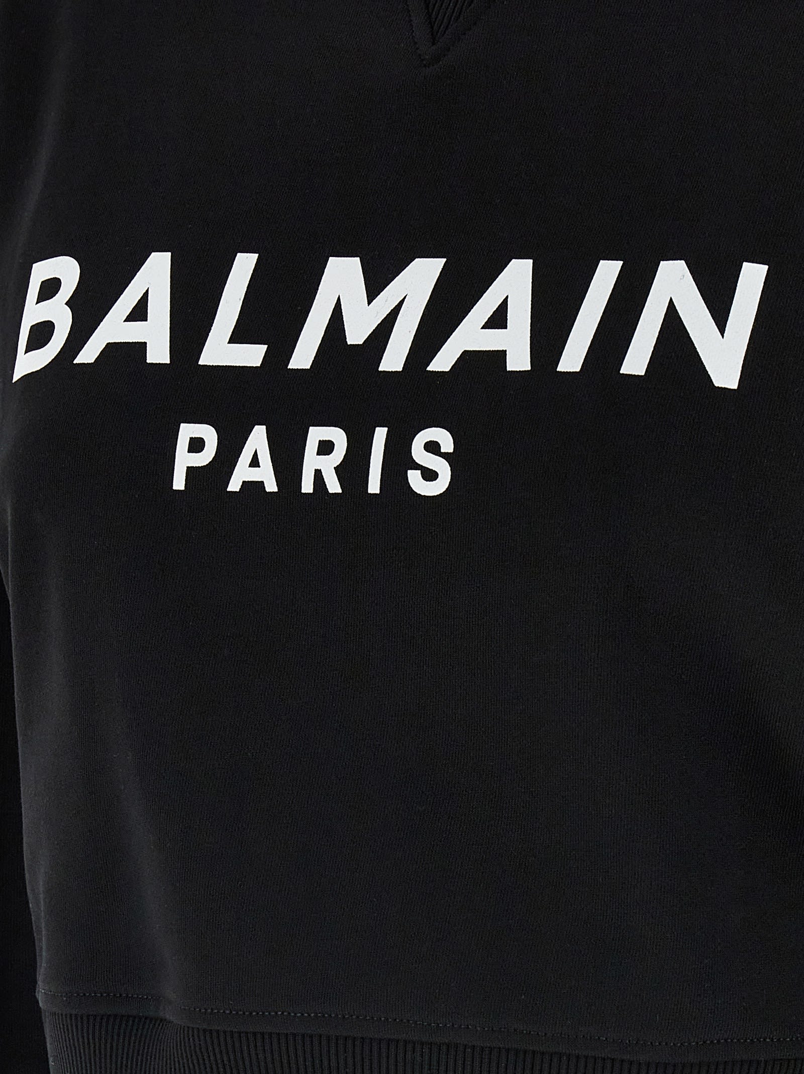 Balmain Women Logo Organic Cotton Cropped Sweatshirt In White/black