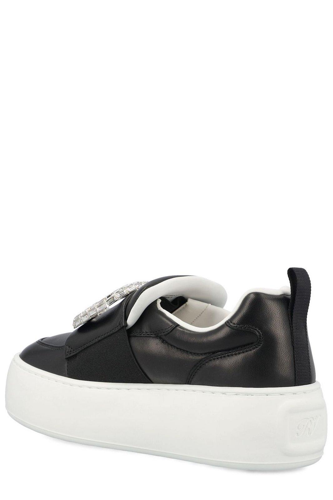 Roger Vivier Viv Up Embellished Buckle Sneakers In Black