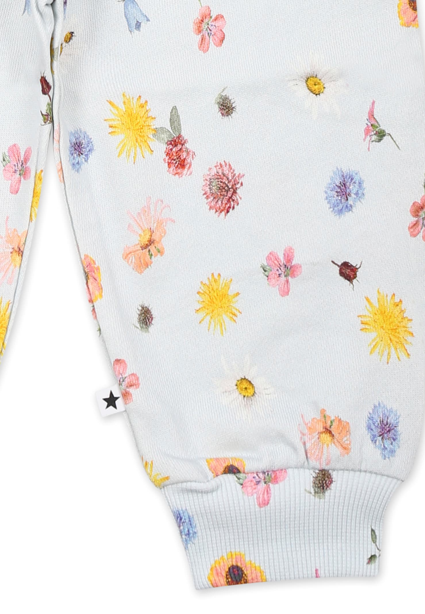 Molo Light Blue Trousers For Baby Girl With Floral Print In Light Blue