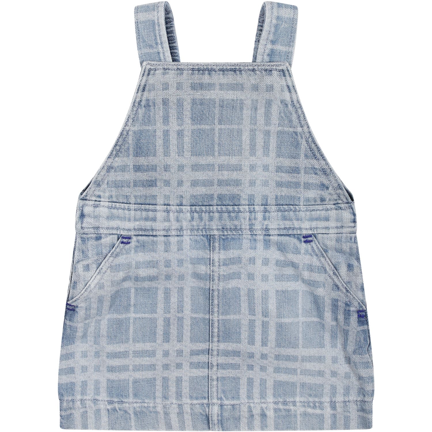 Burberry Denim Dungarees For Baby Girl With Iconic All-over Check