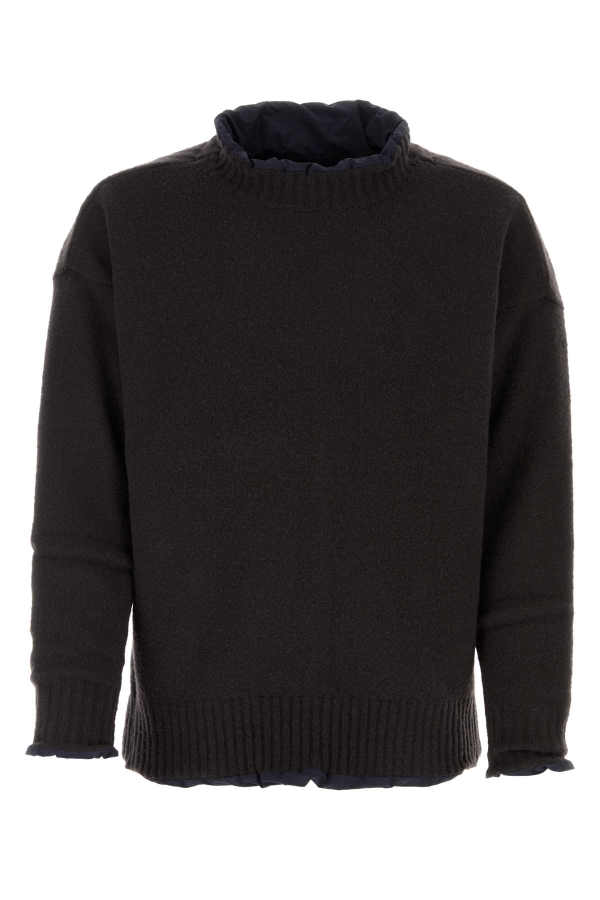Black Wool Blend Reversible Knit Pullover