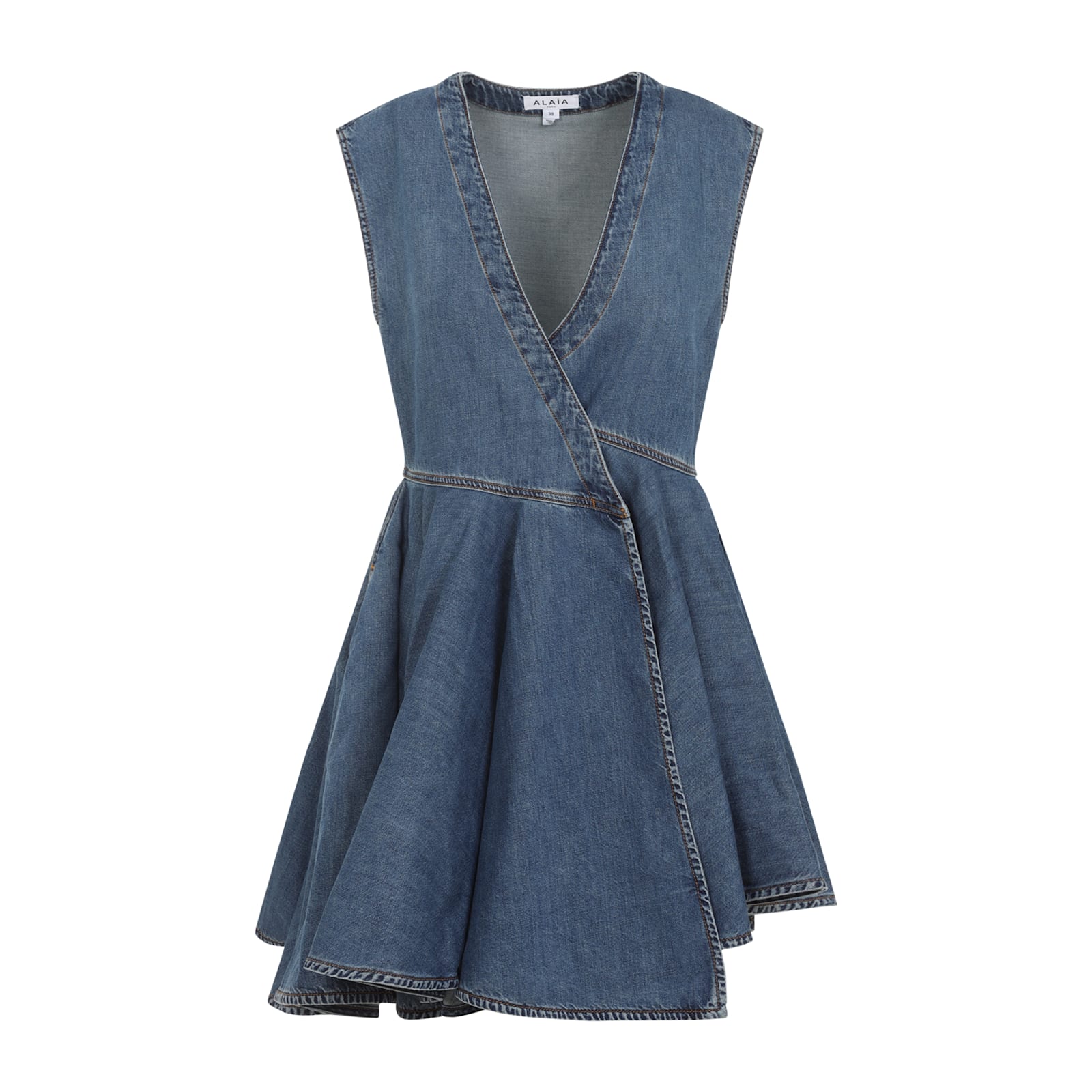 Alaïa Sleeveless Denim-texture Mini Dress In Blue