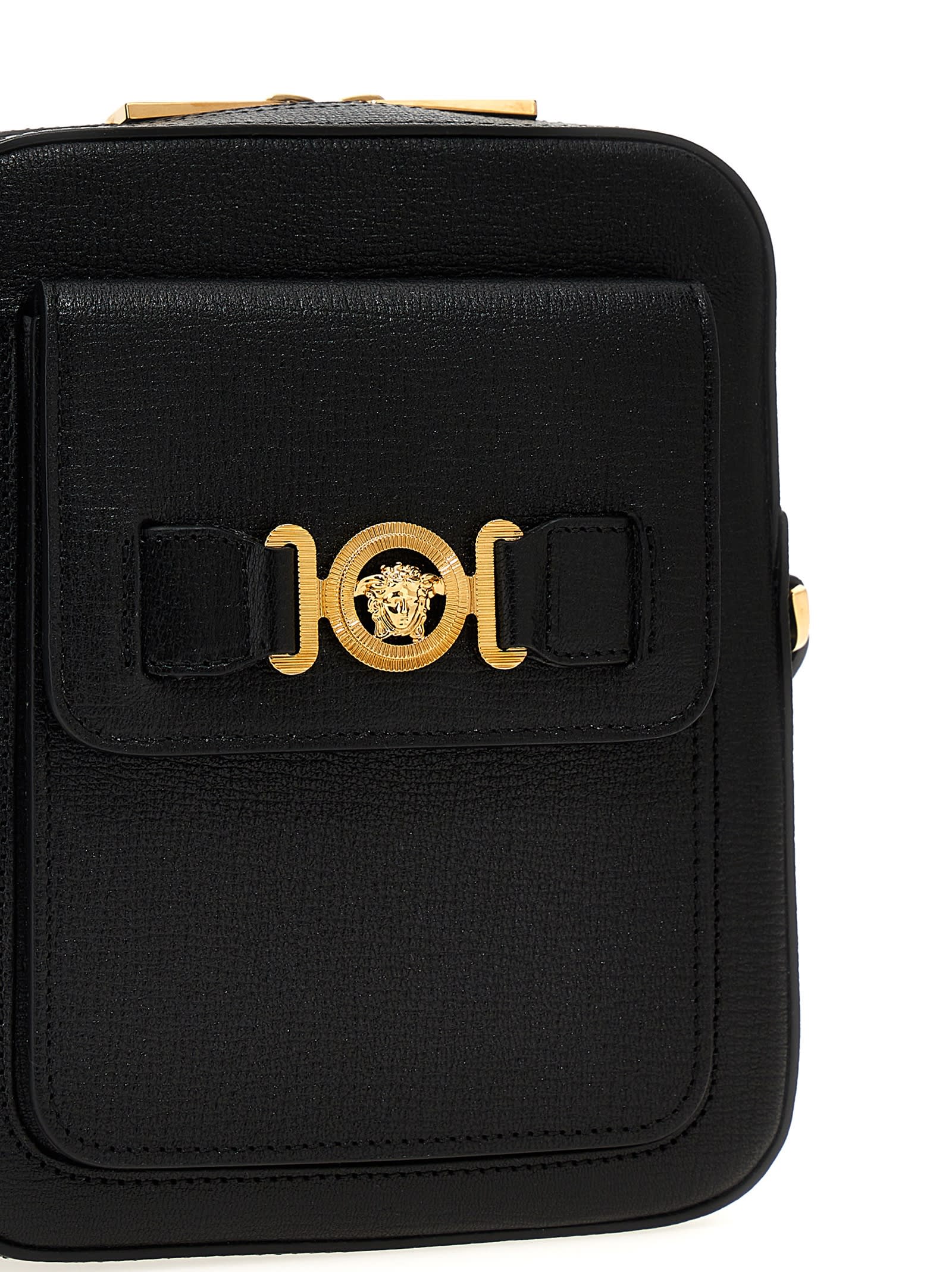 Shop Versace Medusa Biggie Crossbody Bag In Black