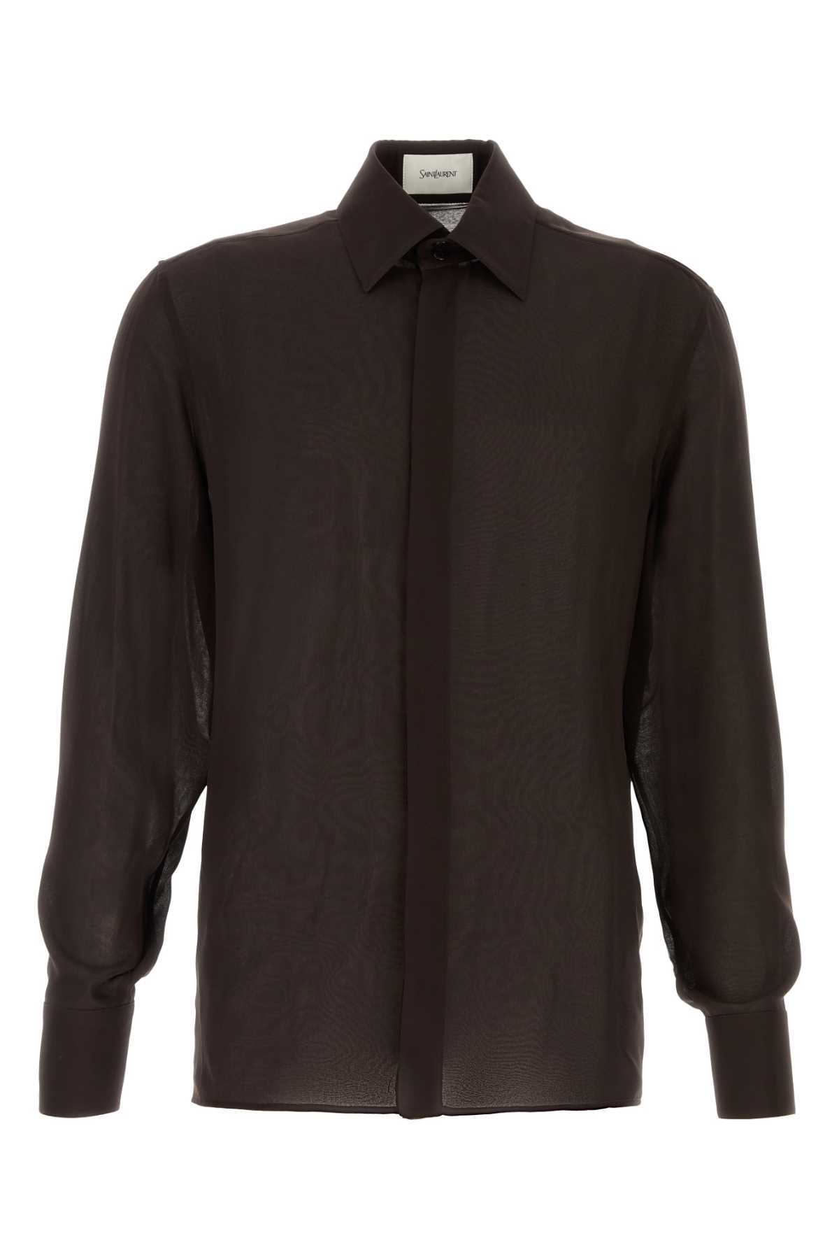 Shop Saint Laurent Dark Brown Silk Shirt In Chocolat