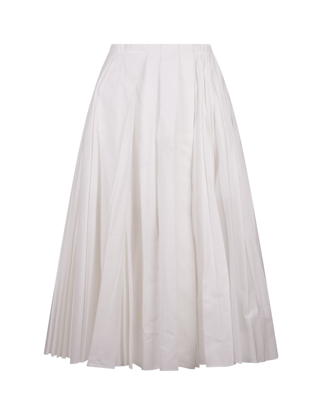 Shop Jil Sander White Organza Muslin Pleated Midi Skirt