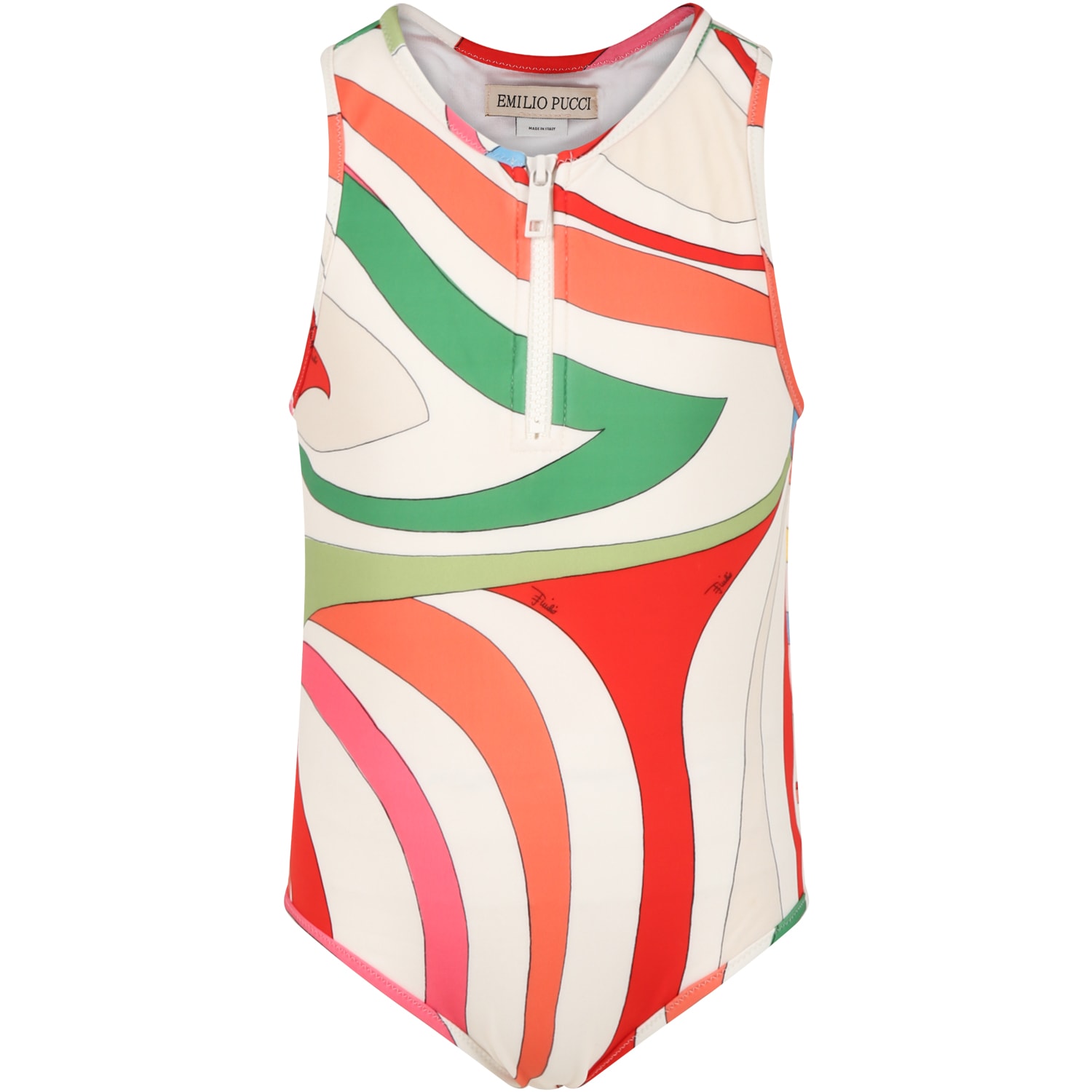 Emilio Pucci Multicolor Swimsuit For Girl With Print And Logo