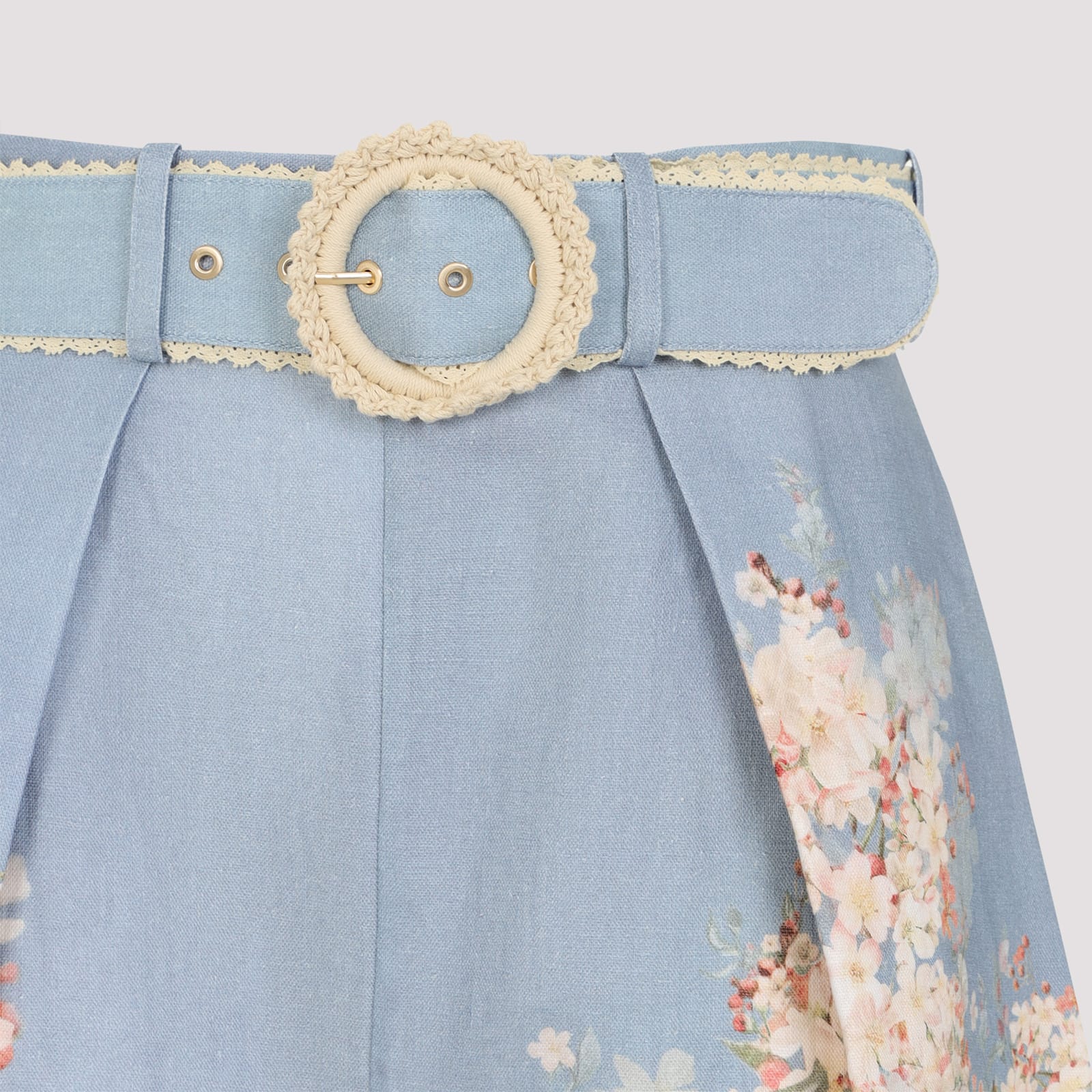 Zimmermann Teal Blue Botanical Floral Linen Cascadian Shorts In Blue