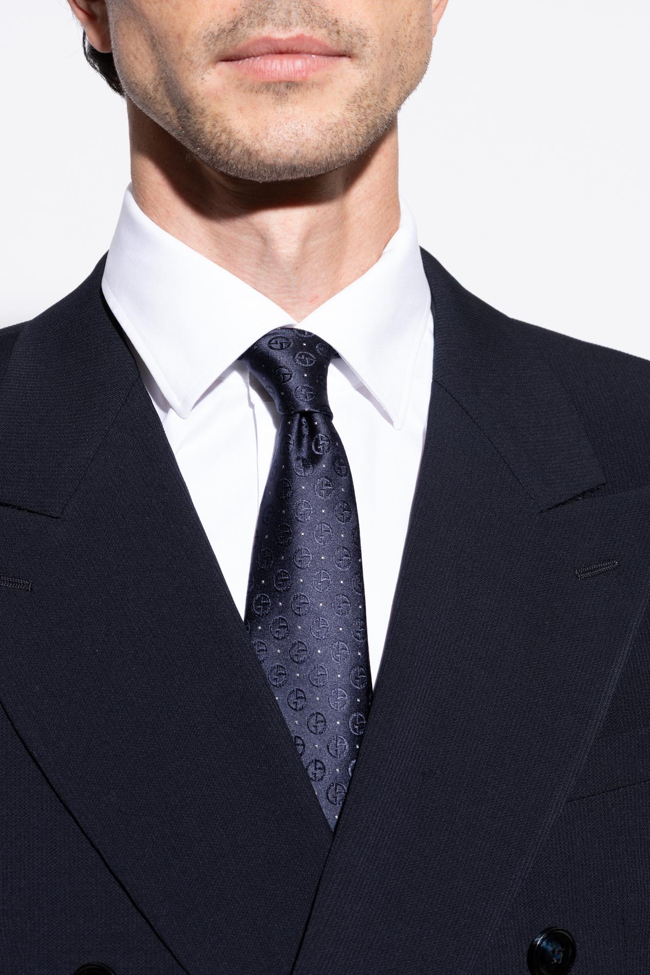 Giorgio Armani Signature Logo Pattern Silk Tie In Black