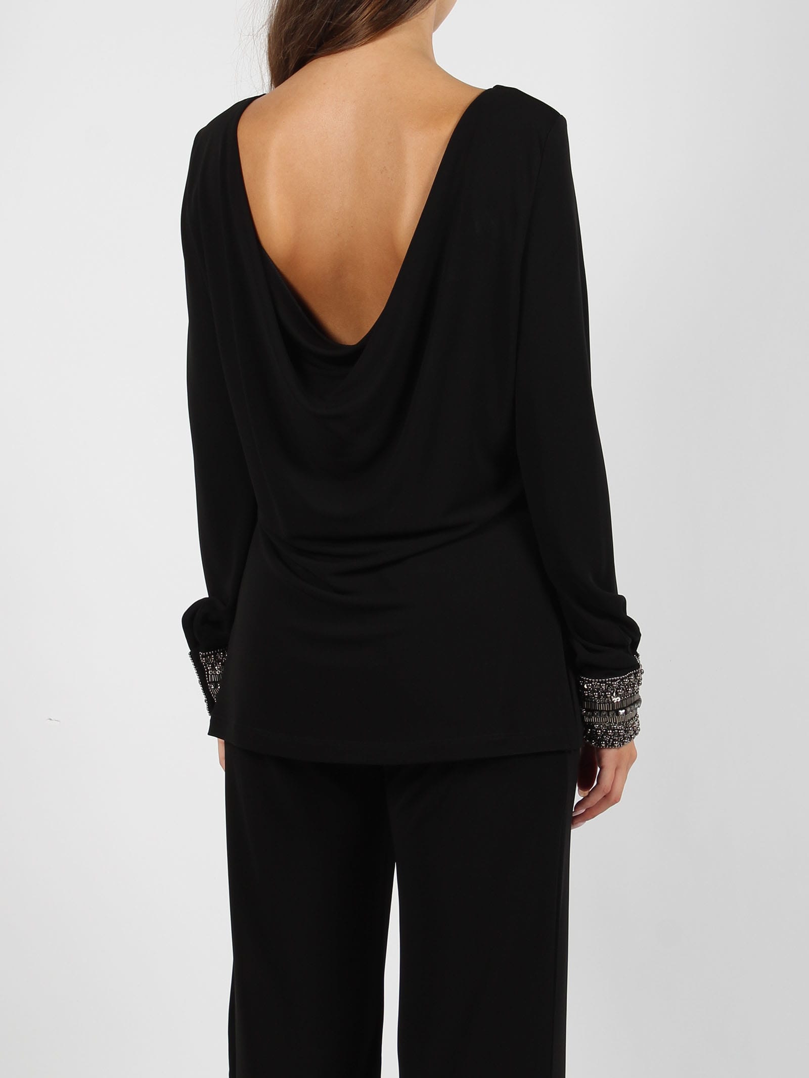 Shop Alberta Ferretti Embroidered Cuffs Jersey Top In Black