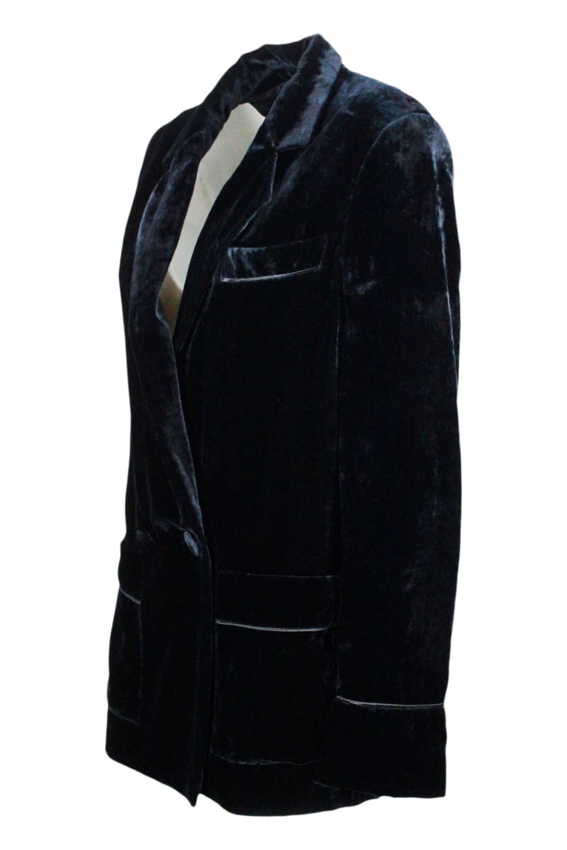 Anna Molinari Light Double-breasted Jacket In Smooth Velvet With Patch Pockets