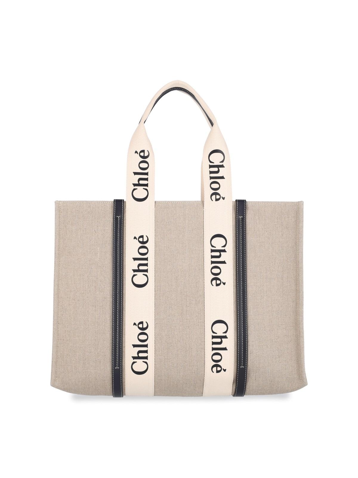 Chloé Woody Midi Tote Bag In Beige