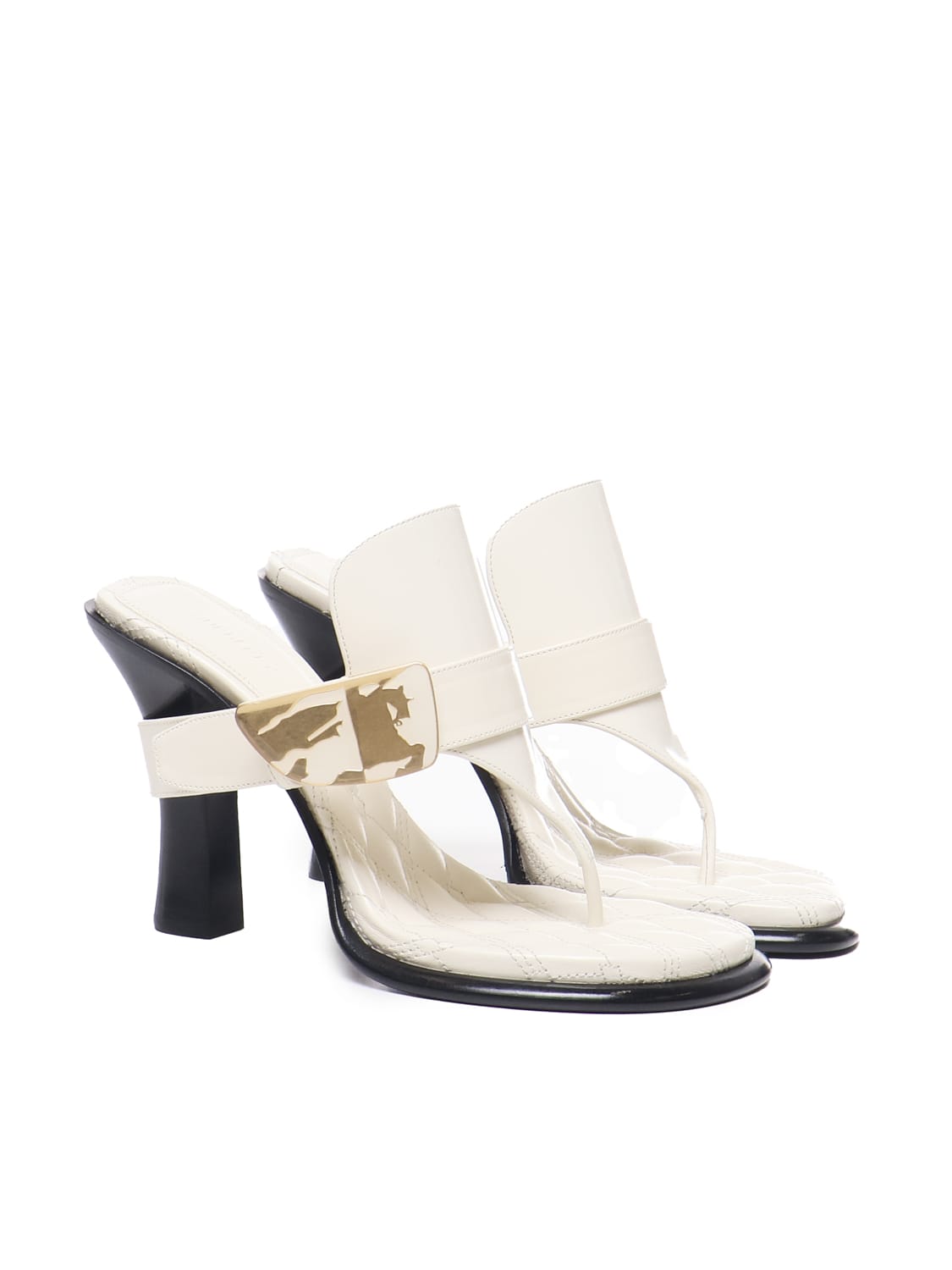 Shop Burberry Bay Leather Sandals In White