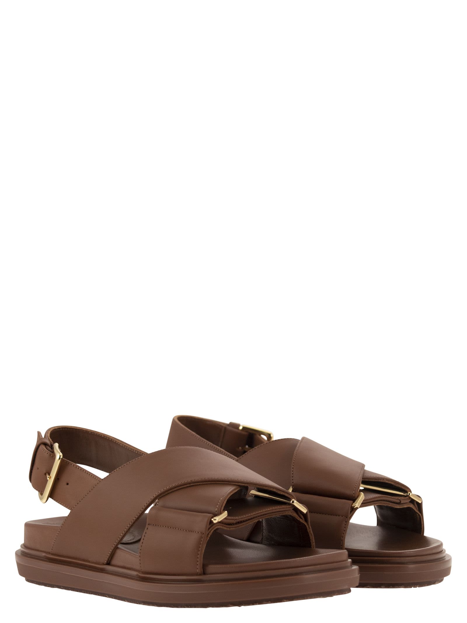 Shop Marni Fussbett Leather Sandal In Brown