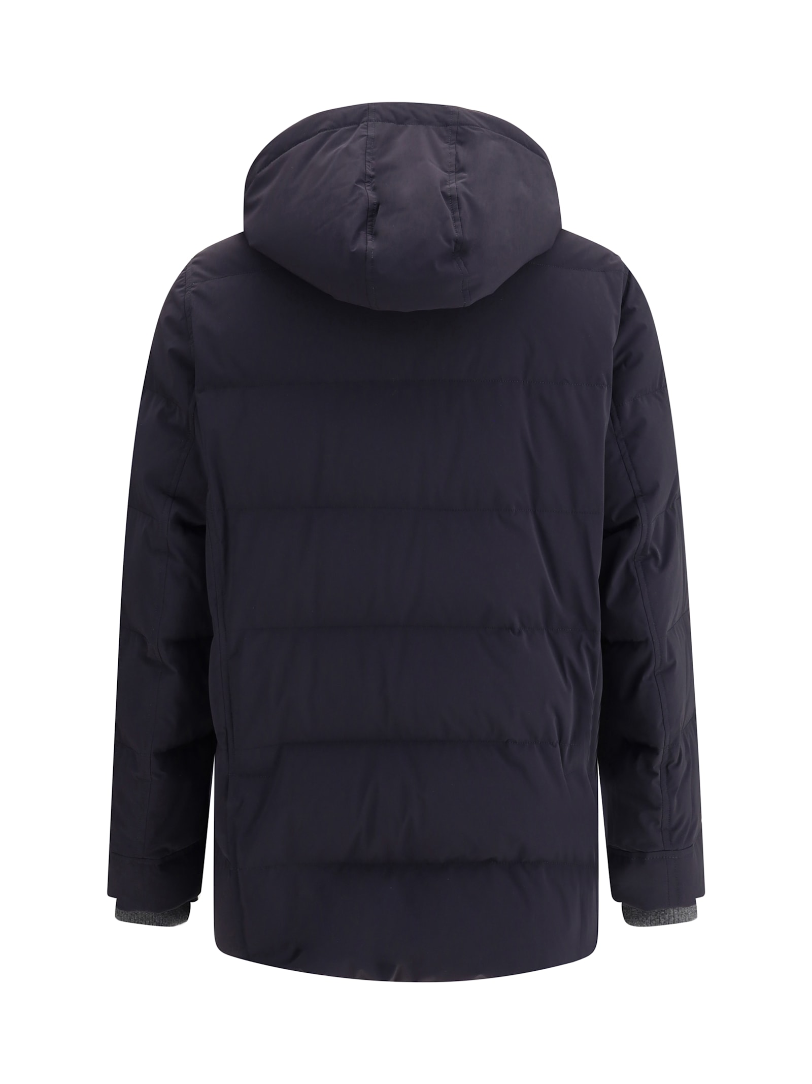 Brunello Cucinelli Hooded Down Jacket With Adjustable Back Slits In Black