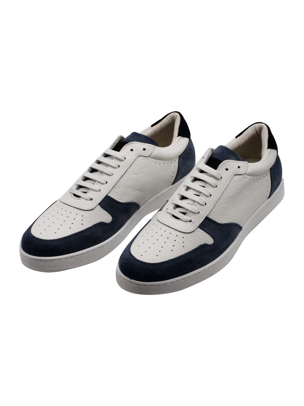 Sneakers In Soft And Fine Leather With Contrasting Color Suede Details With Lace Closure And Suede Back