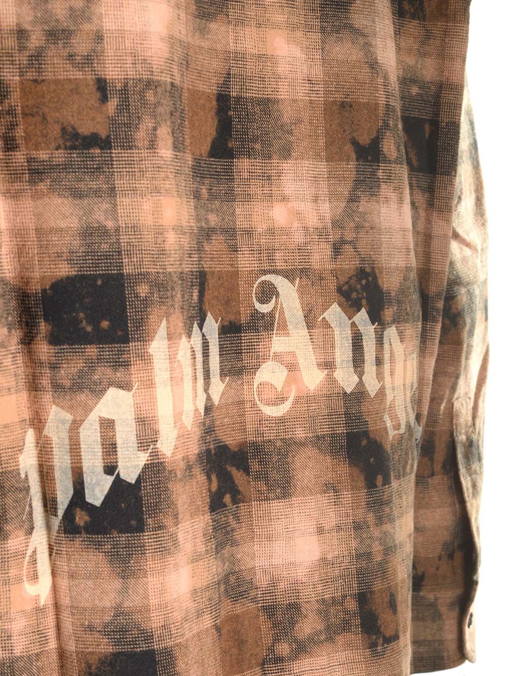 Shop Palm Angels Curved Logo Checkered Shirt In Brown