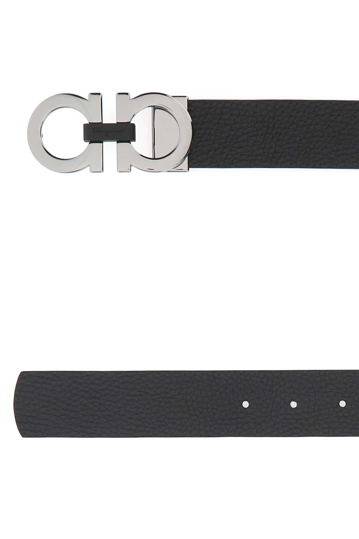 Ferragamo Adjustable Reversible Leather Belt With Textured Finish In Nerohickory