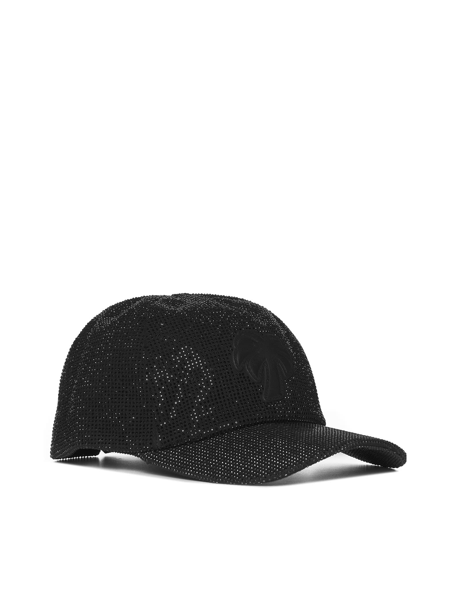 Palm Angels Woman Embellished Cotton Baseball Cap In Black