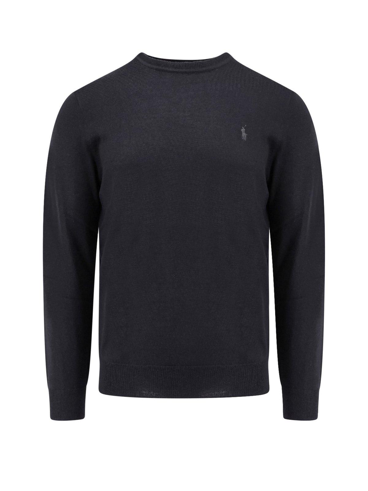 Shop Ralph Lauren Logo Embroidered Crewneck Jumper In Polo Black