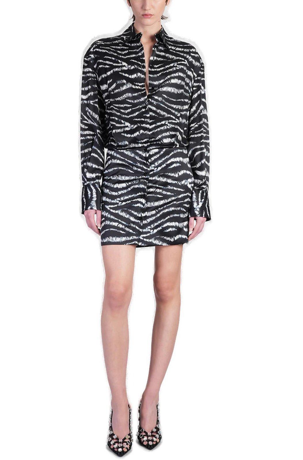 Attico Silvye Zebra Print Satin Shirt Dress In White E Black