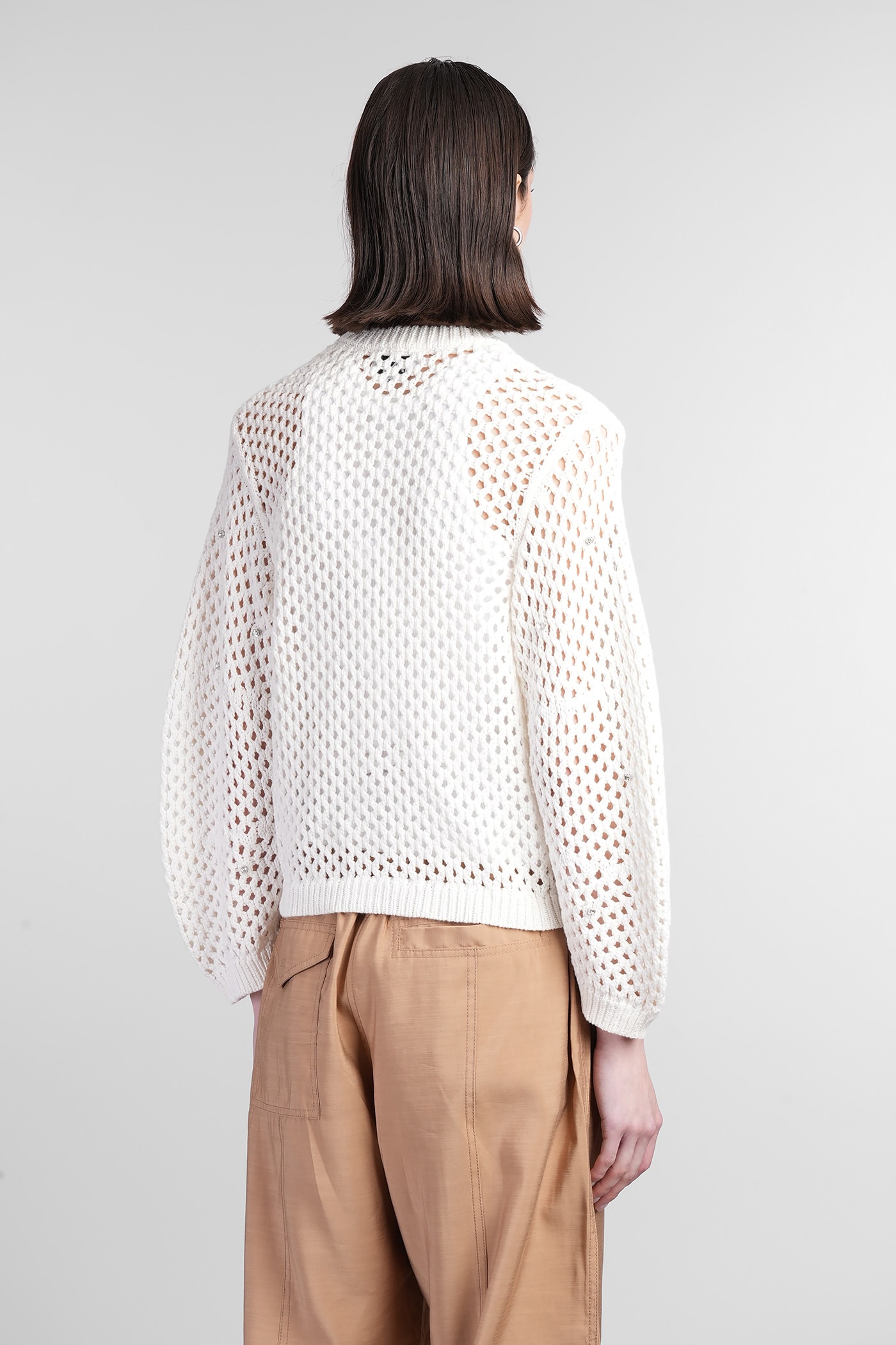 Ganni Open-knit Cardigan In Beige