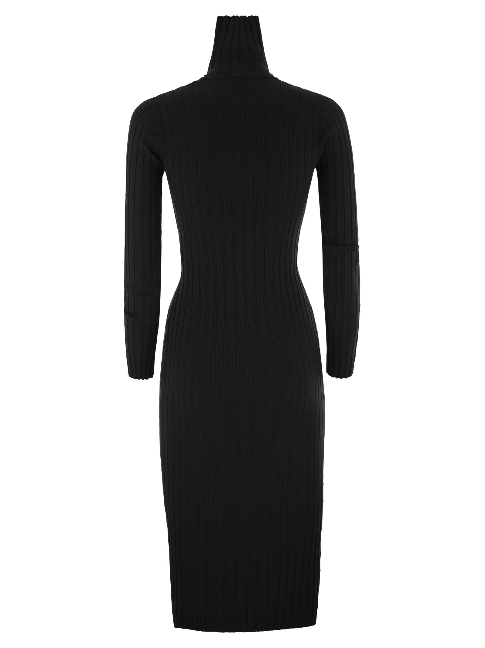 Shop Elisabetta Franchi Ribbed Viscose Midi Dresses With Button Placket In Black