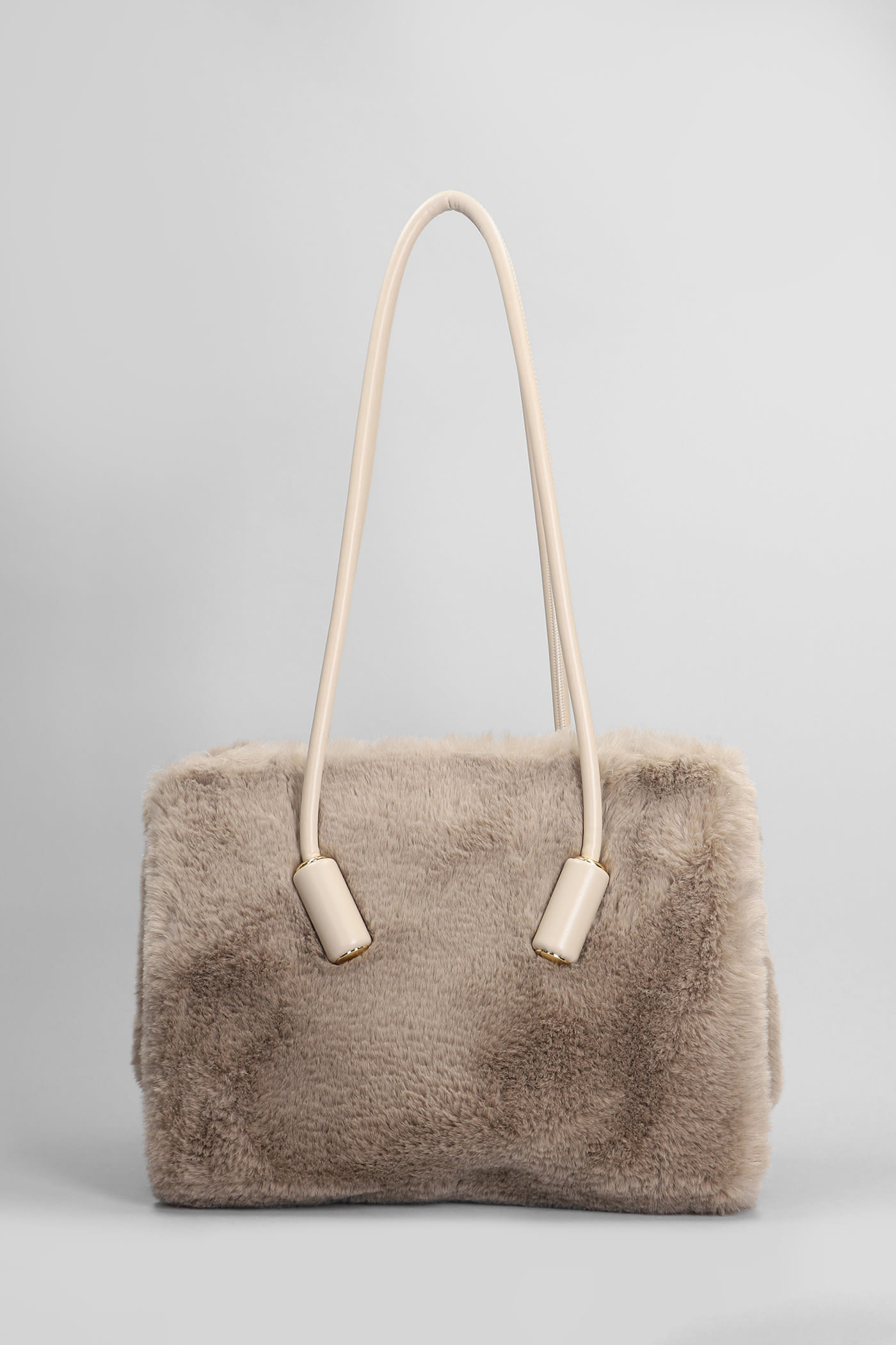 THEMOIRè Leila Fur Shoulder Bag In Taupe Polyester