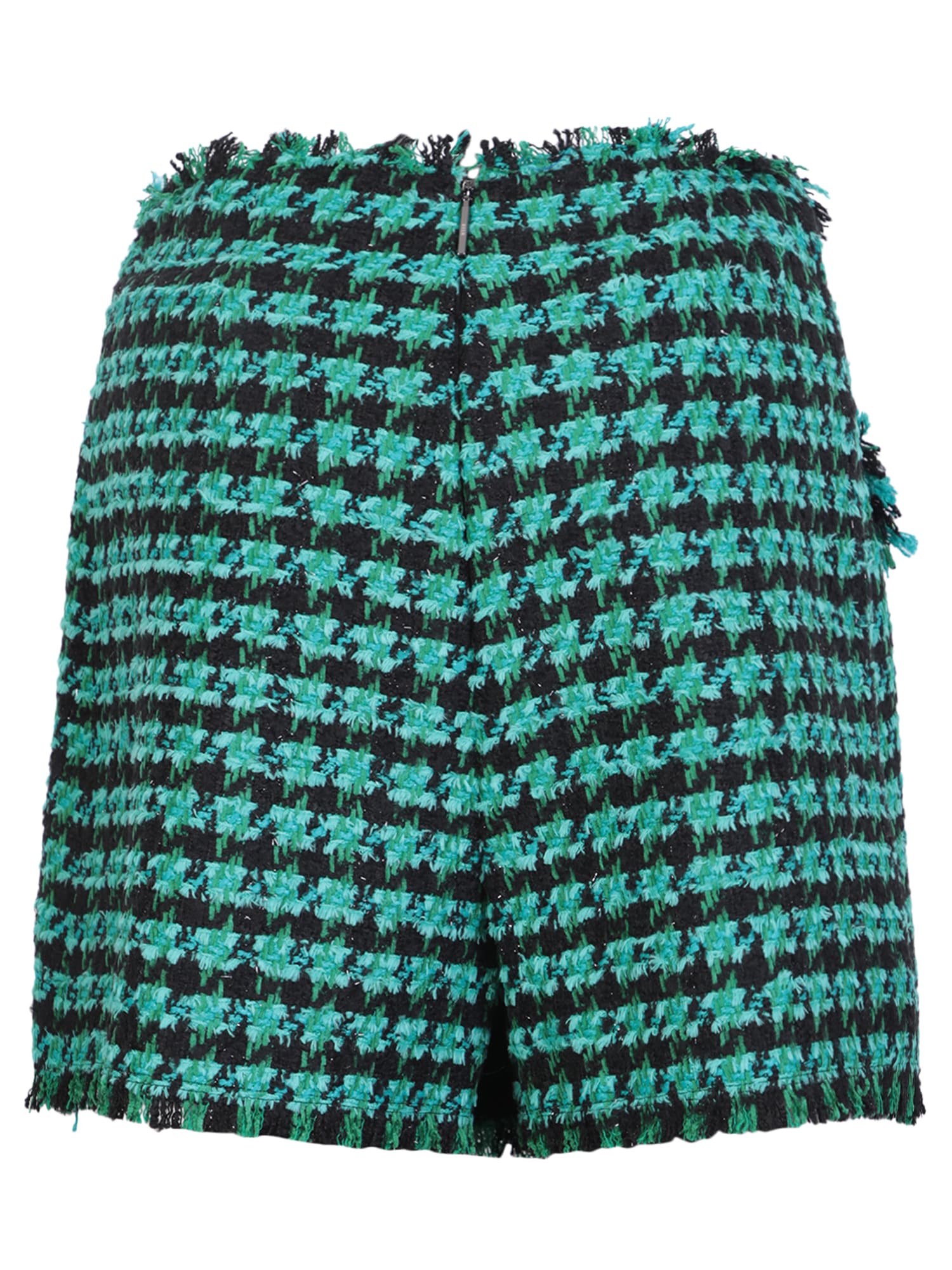 Shop Msgm Tweed Houndstooth-pattern Emerald Green Shorts