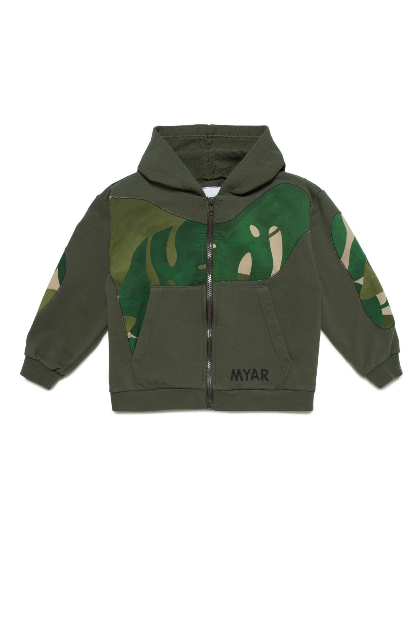 MYAR Mys19u Sweat-shirt Myar Sweatshirt With Hood, Zip And Applications Deadstock Fabric Rainforest Pattern