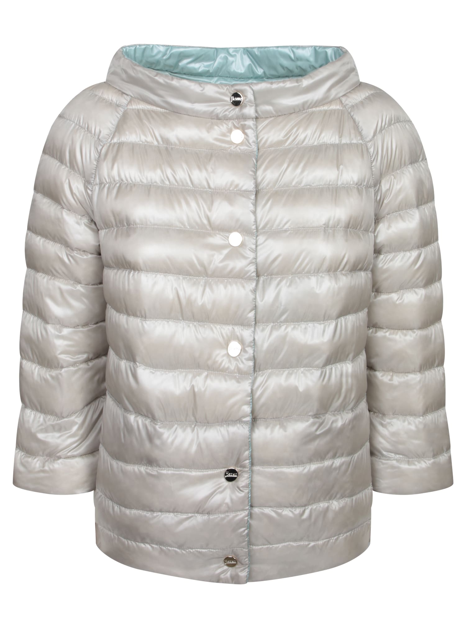 Herno Reversible Blue Jacket With Button Front Closure In Azzurro-ghiaccio